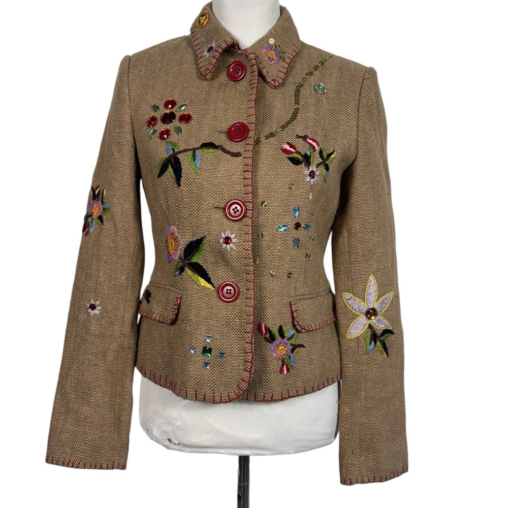 Zara Basic Tweed Floral Embroidered Seqins Jacke Blazer Size Medium